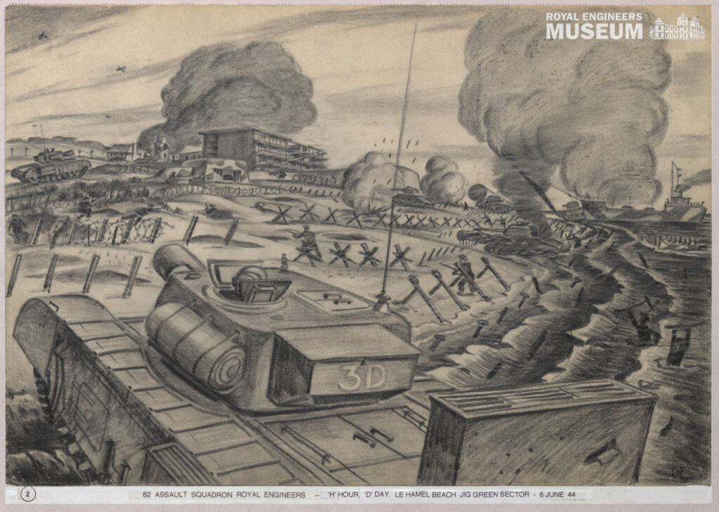 Here we see Gold Beach from the perspective of a Churchill AVRE (Armoured Vehicle Royal Engineers). These were Engineering tanks used to destroy enemy fortifications and obstacles. 